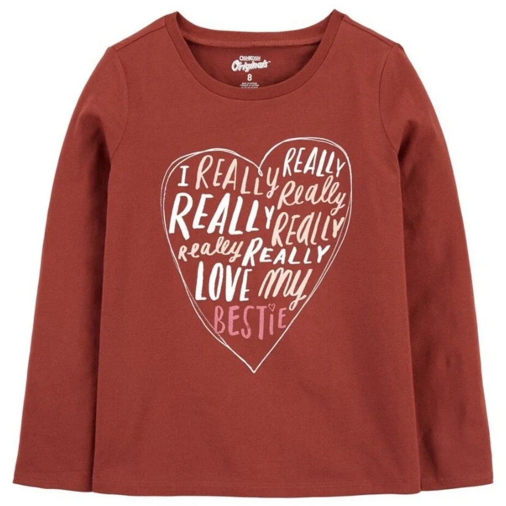Oshkosh Originals Girls 4 Long Sleeve Tee New with Tags Pink Red White Bestie